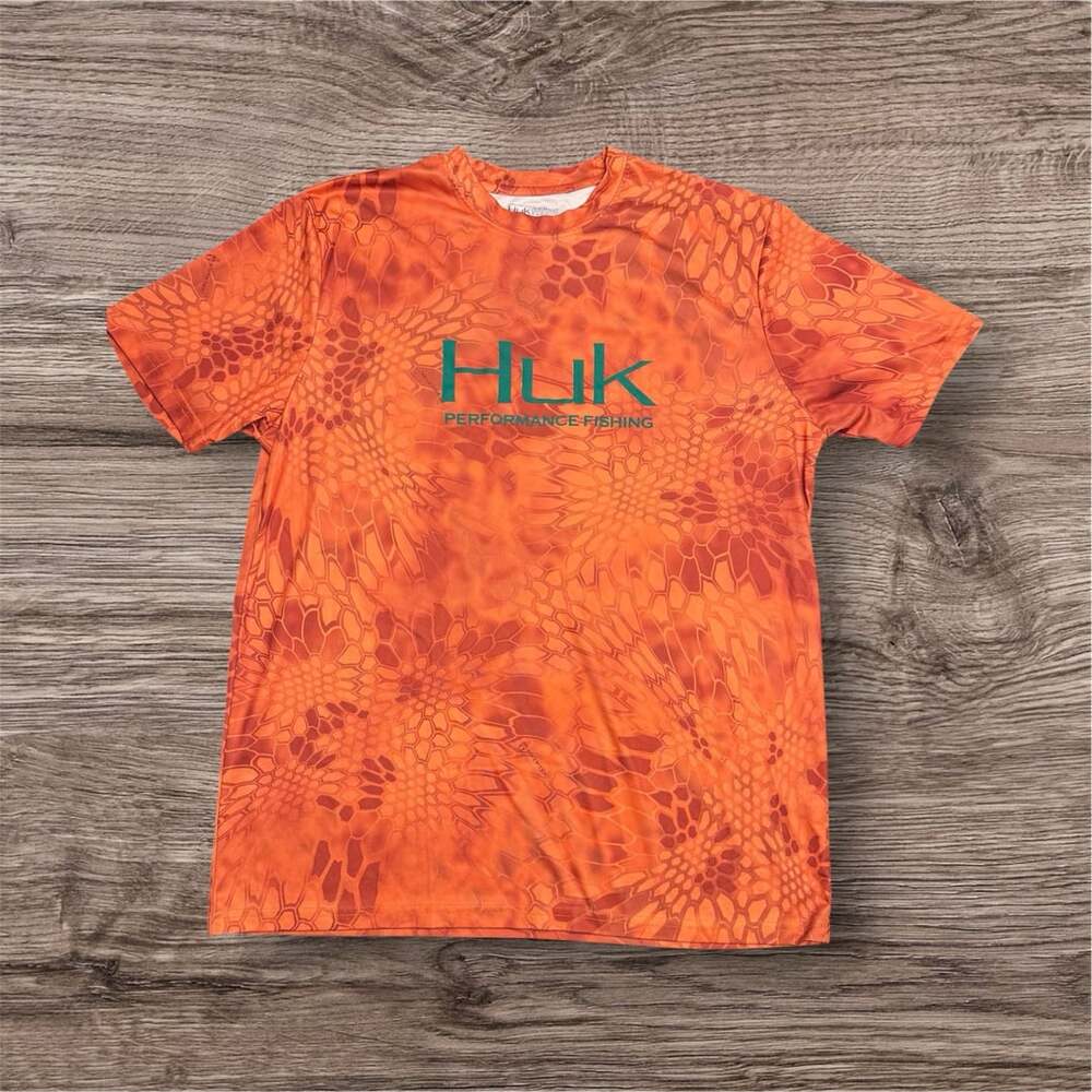 Huk Performance Fishing Orange Camo Kryptek Short Sleeve T-Shirt Medium
